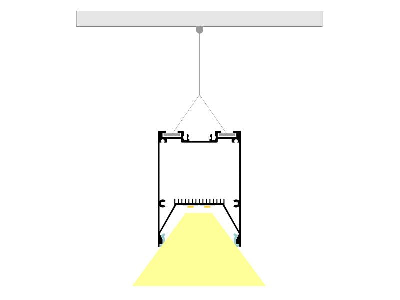 Luminaria de suspensión lineal que ofrece una iluminación general a través del difusor de policarbonato opal que crea un ambiente perfecto para cualquier estancia. Regulación de intensidad TRIAC.