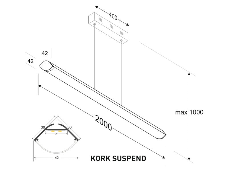 Luminaria de suspensión lineal de 2 metros de longitud que ofrece una iluminación general a través del difusor de policarbonato opal que crea un ambiente perfecto para cualquier estancia. 