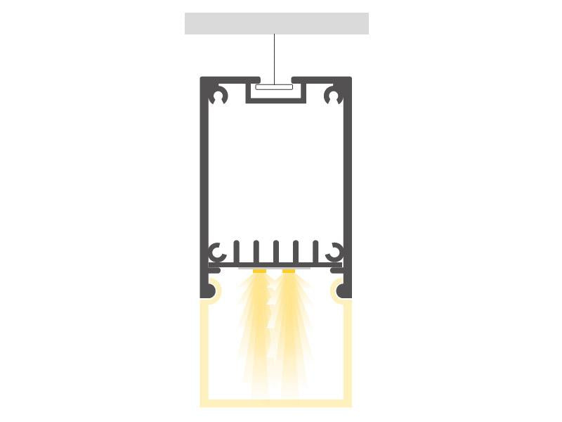 Lámpara Led para techo, una luminaria de suspensión lineal que ofrece una iluminación general a través del difusor de policarbonato opal que crea un ambiente perfecto para cualquier estancia.