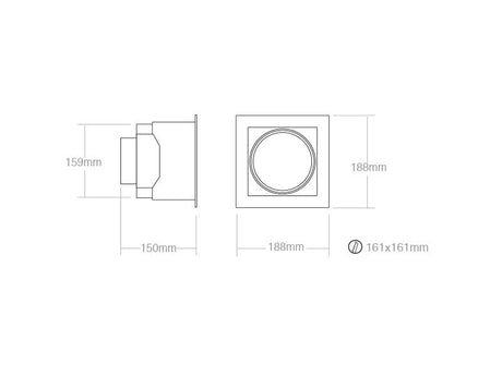 Gabinete o carcasa tipo Kardan ELAFON de un foco. Empotrable totalmente orientable fabricado en aluminio y lacado en color Gris, para bombillas tipo AR111. No incluye el foco led.