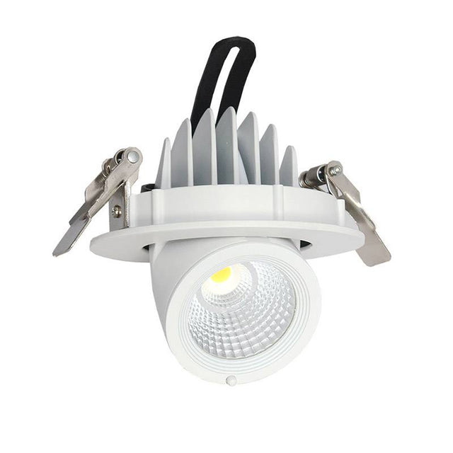 Luminaria redonda led que se caracteriza por su diseño exclusivo y alta potencia. Downlight basculante led diseñado para la iluminación en el ámbito profesional y comercial. Ideal para iluminar planos verticales o de objetos. Restaurantes, centros comerciales, tiendas de moda, etc