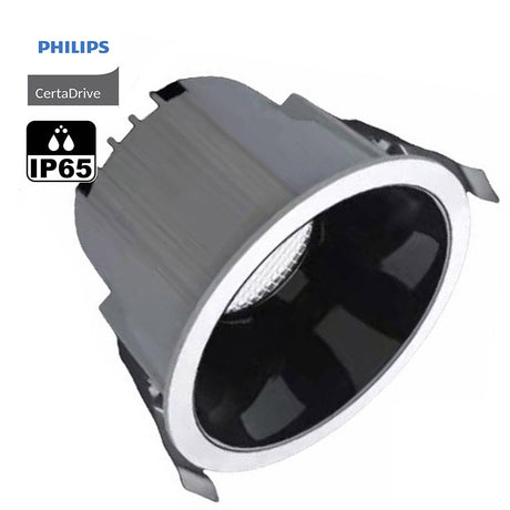 Luminaria empotrable de la más alta calidad para los proyectos más exigentes con protección contra el agua IP65. Downlight Led con Chip Bridgelux y driver Philips Certadrive con selector de color de luz (blanco cálido, neutro o frío) 