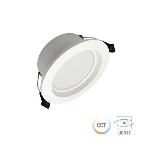 Las luminarias led empotrables KRAMFOR CCT son ideales para los proyectos con la máxima eficiencia energética. Con un acabado blanco ideal para cualquier ambiente y selector de color de luz (blanco cálido - neutro - frío) en el cuerpo de la luminaria.