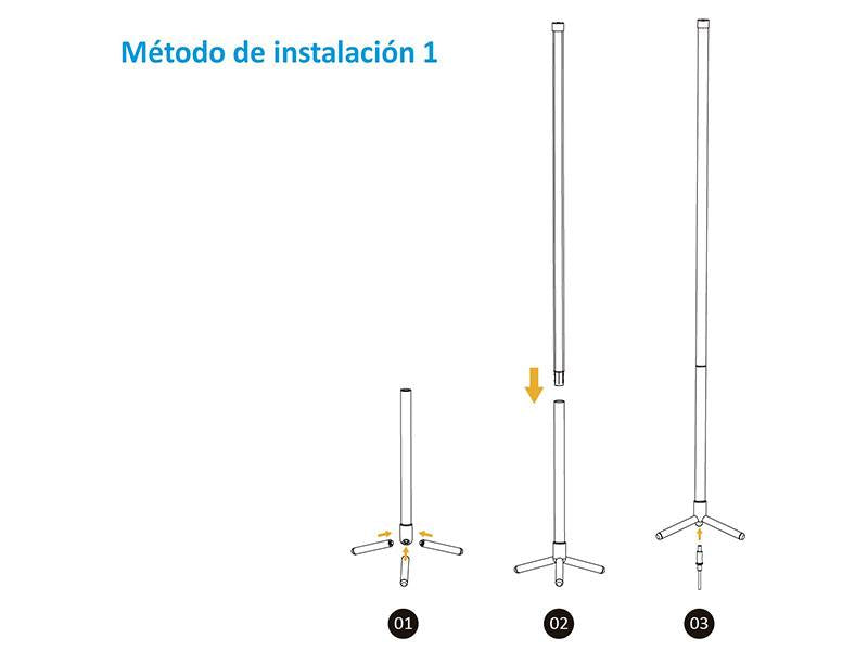 Lámpara de pie de alta calidad con la última tecnología de iluminación y control. Ofrece color RGB + blanco dual (cálido, neutro, frío). Puedes controlarla desde la propia lámpara, con mando a distancia RF, App por Wifi o Bluetooth.