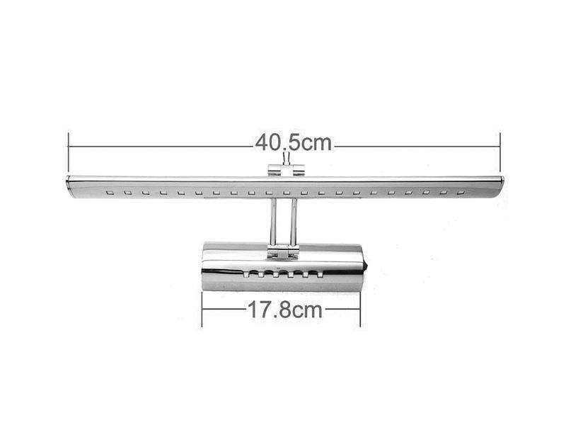 Luminaria led cromada para la iluminación de cuadros, aplique led para espejos de baño, etc. Emite una cortina de luz neutra sin emisión de calor y gran eficiencia.