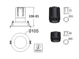 Housing compatible con el foco profesional HOTEL SPOT 9-15w de Ø55mm de diámetro. Con una gran calidad de sus materiales y acabados en lacado en color blanco mate y cristal con protección IP54 que lo hacen apto para su instalación en baños.