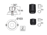 Housing compatible con el foco profesional HOTEL SPOT 9-15w de Ø55mm de diámetro. Con una gran calidad de sus materiales y acabados em lacado en color blanco mate y doble aro basculante.