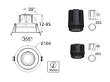 Housing compatible con el foco profesional HOTEL SPOT 9-15w de Ø55mm de diámetro. Con una gran calidad de sus materiales y acabados en lacado en color blanco mate y reflector pulido en negro titanio. Basculante. Altura 35mm para alojar el spot led.