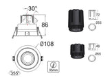 Housing compatible con el foco profesional HOTEL SPOT 9-15w de Ø55mm de diámetro. Con una gran calidad de sus materiales y acabados. Lacado en color blanco mate y reflector pulido en negro titanio. Basculante. Altura 49mm para alojar el spot led.