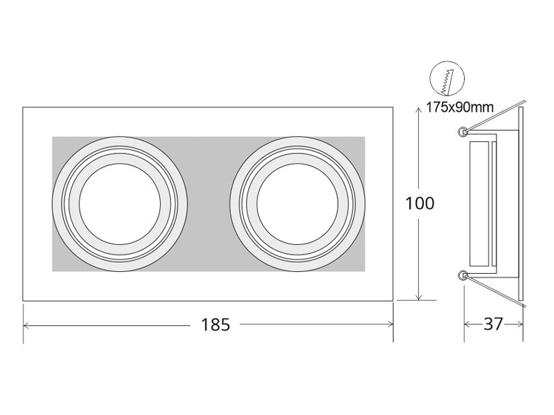 Gabinete o carcasa empotrable para alojar dos bombillas led de tipo GU10 o GX5,3, similar a los convencionales portalámparas de halógenos.