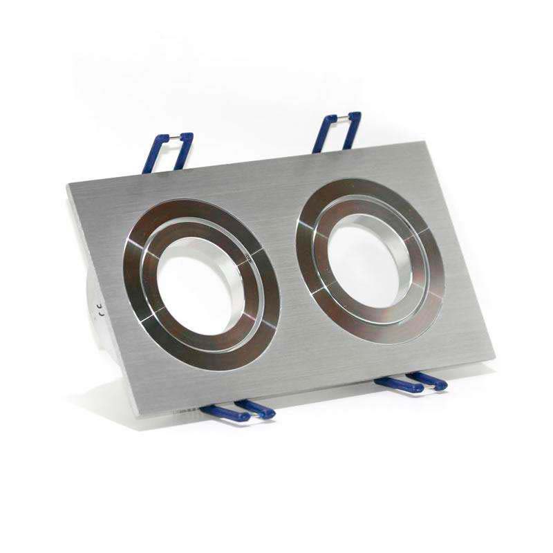 Gabinete o carcasa empotrable para alojar dos bombillas led de tipo GU10 o GX5,3, similar a los convencionales portalámparas de halógenos.
