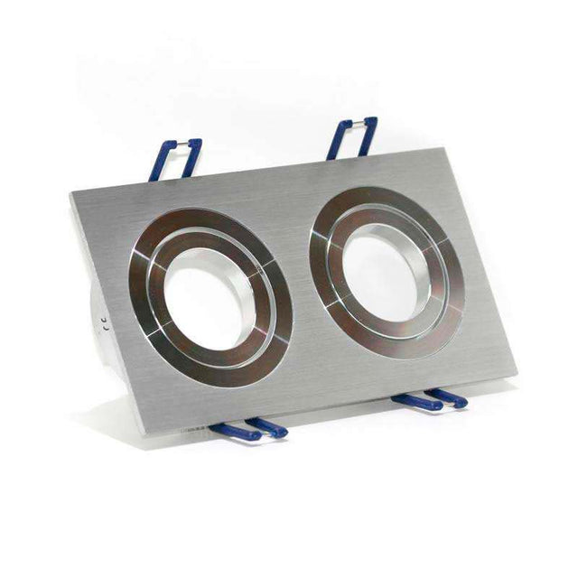 Gabinete o carcasa empotrable para alojar dos bombillas led de tipo GU10 o GX5,3, similar a los convencionales portalámparas de halógenos.