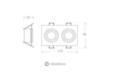 Gabinete o carcasa empotrable para alojar dos bombillas led de tipo GU10 o GX5,3, similar a los convencionales portalámparas de halógenos.