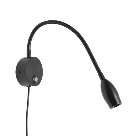 Luminaria flexible de gran calidad con interruptor táctil incorporado para su intalación en pared. Ofrece iluminación focal muy apropiado para su uso como lámpara de lectura o iluminación en vitrinas. Incluye alimentador con adaptador USB.