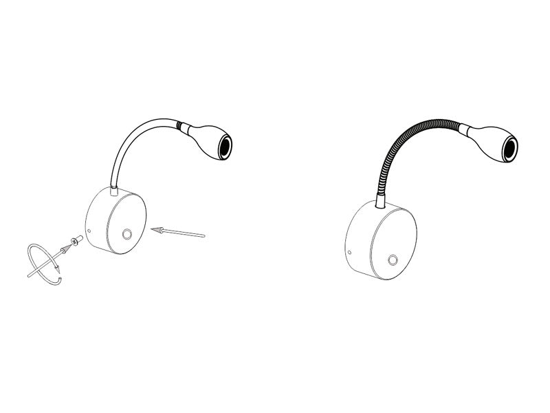 Luminaria flexible de gran calidad con interruptor táctil incorporado para su intalación en pared. Ofrece iluminación focal muy apropiado para su uso como lámpara de lectura o iluminación en vitrinas. Incluye alimentador con adaptador USB.