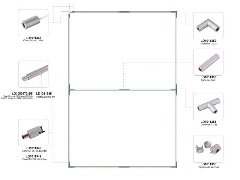 Conector L (x2) para la composición de iluminación modular de vitrinas VITRA.