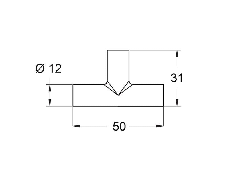 Conector T con conectores DC hembra en sus extremos para la composición de iluminación modular de vitrinas VITRA.
