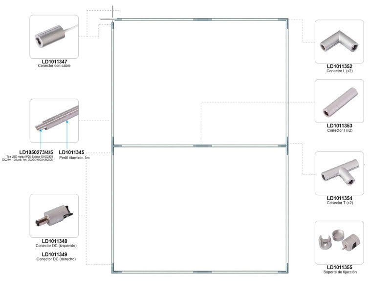 Tubo Aluminio de 2 metros de longitud para la composición de iluminación modular de vitrinas VITRA.