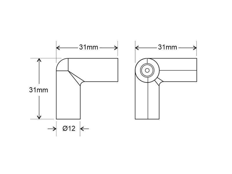 Conector con conectores DC hembra en sus extremos para la composición de iluminación modular de vitrinas VITRA.