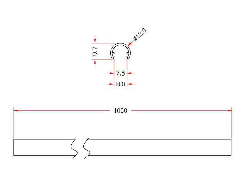 Tubo Aluminio de 1 metro de longitud para la composición de iluminación modular de vitrinas VITRA.