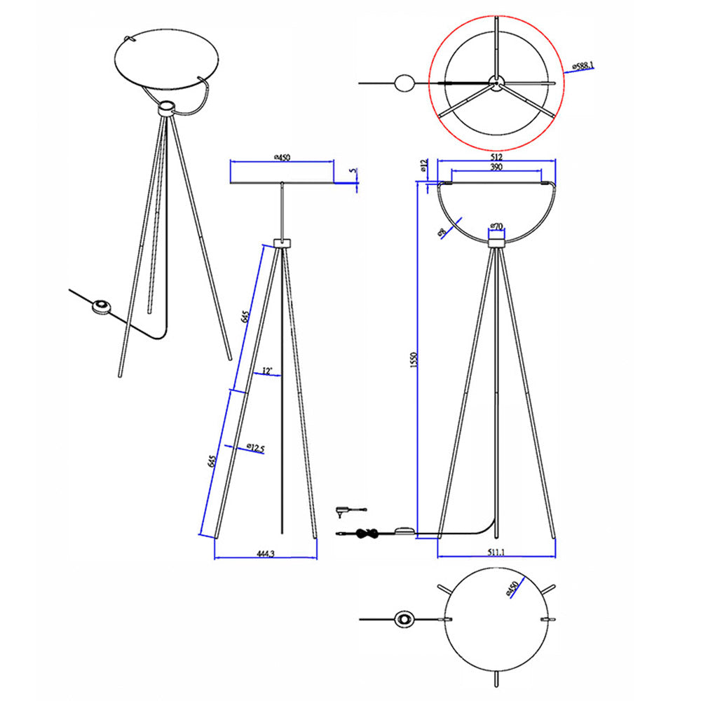 Original lámpara de pie led con trípode metálico y disco circular con reflector. Su proyector led integrado ofrece una iluminación indirecta sobre el disco que lo convierten en el punto de atracción en cualquier espacio. Ideal como lámpara de diseño para crear ambiente.