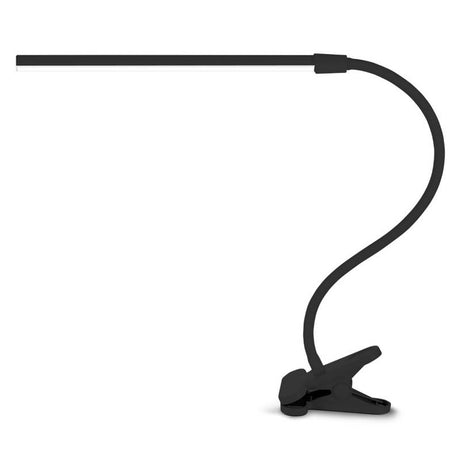 Lámpara de escritorio de pinza, brazo orientable y luminaria led OSRAM. Con un diseño estilizado, moderno y funcional, realizado con materiales de alta calidad, su brazo flexible permite dirigir su haz de luz en cualquier dirección. Color NEGRO.