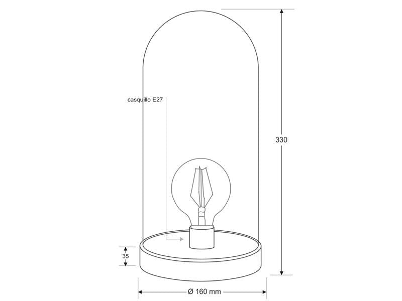 Una luminaria evocadora del recuerdo de décadas pasadas, una lámpara que muestra la simplicidad del primer emisor de luz. Una bombilla filamentosa ególatra, protegida por un fanal de vidrio.