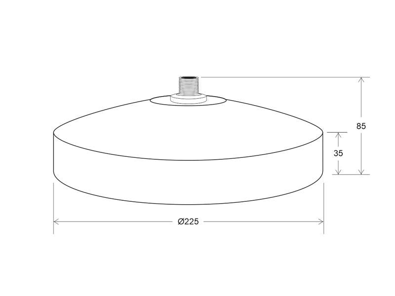 Base de pie para luminaria de pie lacada en color silver y diámetro de Ø225mm. Su elevado peso da estabilidad a la lámpara. Incorpora tornillo hueco y herrajes para facilitar la instalación y el paso de cables.