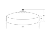 Base de pie para luminaria de pie lacada en color silver y diámetro de Ø225mm. Su elevado peso da estabilidad a la lámpara. Incorpora tornillo hueco y herrajes para facilitar la instalación y el paso de cables.