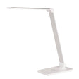 Lámpara de escritorio de brazo abatible y luminaria led de de alta potencia, botonera táctil con selector de intensidad. Con un diseño estilizado, moderno y funcional, realizado con materiales de alta calidad, su brazo articulado permite dirigir su haz de luz en cualquier dirección. Incorpora cargador inalámbrico IQ en la base. 