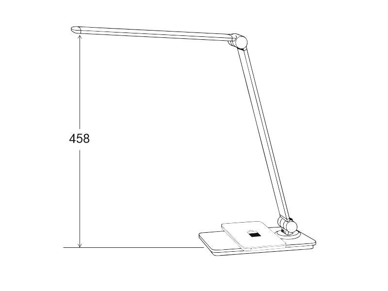 Lámpara de escritorio de brazo abatible y luminaria led de de alta potencia, botonera táctil con selector de intensidad. Con un diseño estilizado, moderno y funcional, realizado con materiales de alta calidad, su brazo articulado permite dirigir su haz de luz en cualquier dirección. Incorpora cargador inalámbrico IQ en la base. 