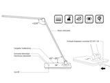 Lámpara de escritorio de brazo abatible y luminaria led de de alta potencia, botonera táctil con selector de intensidad. Con un diseño estilizado, moderno y funcional, realizado con materiales de alta calidad, su brazo articulado permite dirigir su haz de luz en cualquier dirección. Incorpora cargador inalámbrico IQ en la base. 