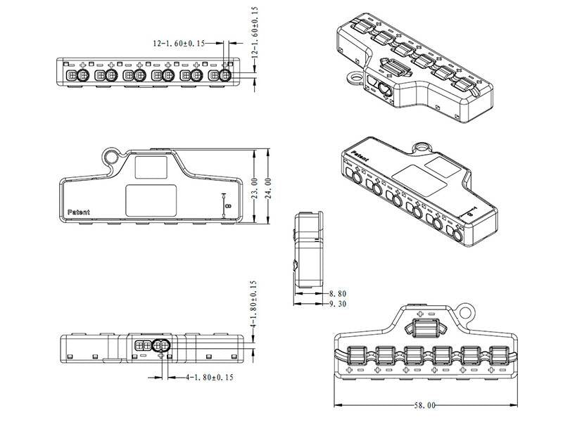 Distribuidor con 1 entrada para par de cables de sección 0.34-0.75mm2 - 0-42V / 9A y salida para 6 pares de cables de sección 0.2-0.5mm2 - 1,5A. Facilita y organiza las instalaciones eléctricas.