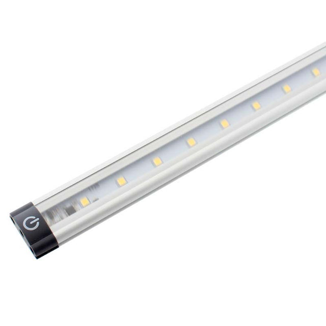 Barra led con sensor táctil. Con un toque enciende la barra de forma cómoda. Con sucesivos toques regula la intensidad y apaga la barra led.  Ideal para la iluminación de interiores de armarios, estanterías, baldas, caravanas, iluminación LED cocinas, etc. De muy bajo consumo y una gran luminosidad. Incluye clips para montar en cualquier superficie.