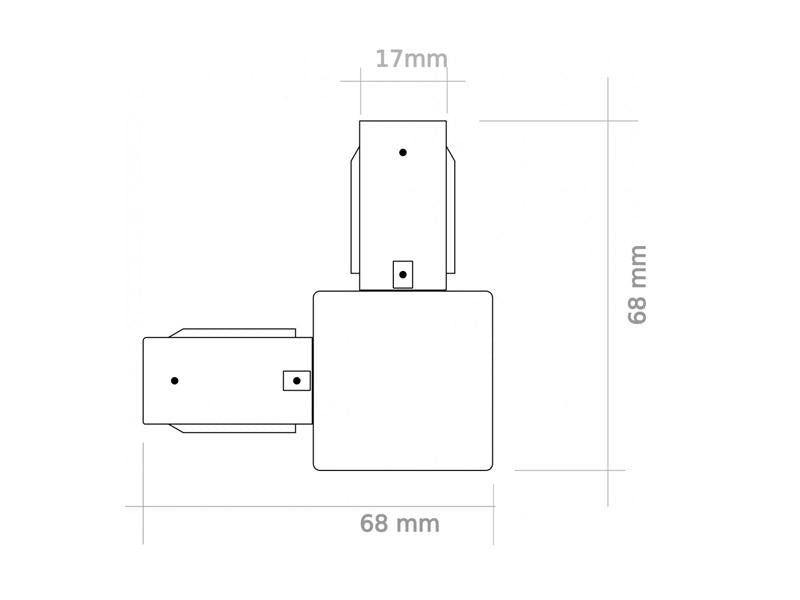 Conector de 90 grados para unir y alimentar electricamente dos tramos de carril monofásico.