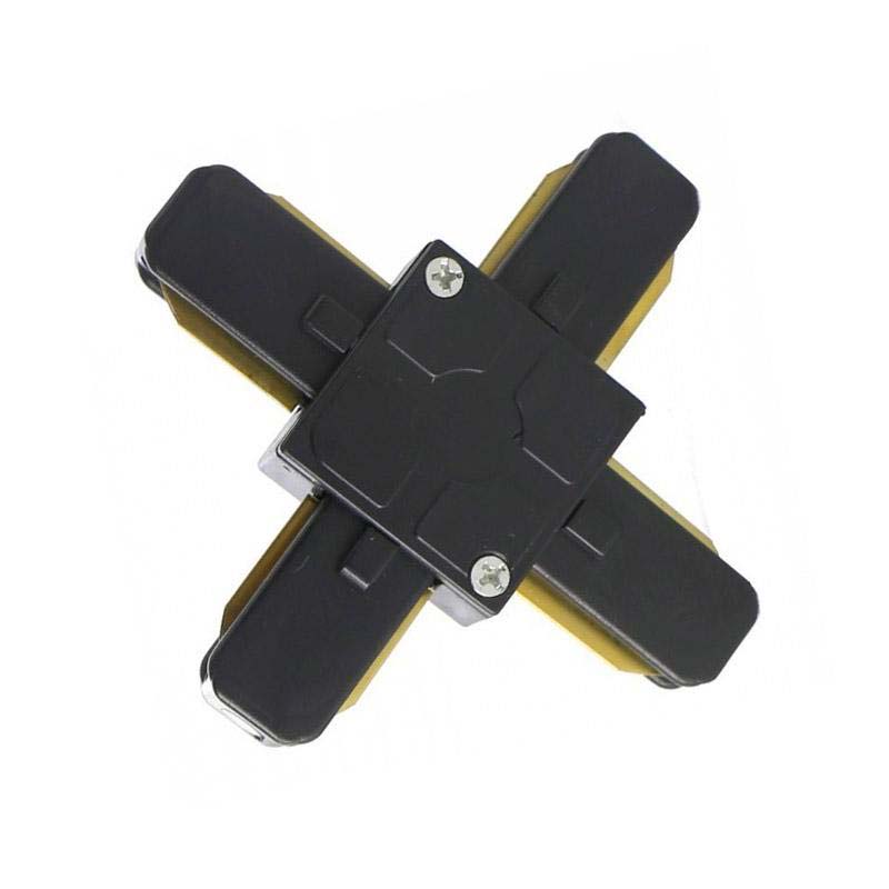 Conector para unir carriles en forma de X. Color negro. De fácil instalación