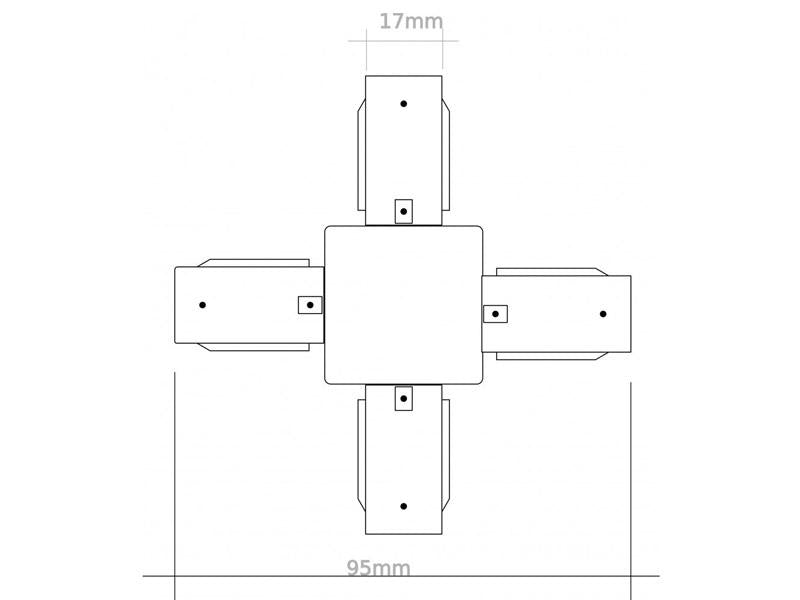 Conector para unir carriles en forma de X. Color negro. De fácil instalación