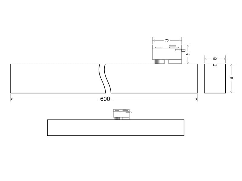 Proyector lineal para carril led con conector monofásico, orientable en todas direcciones y fabricación de alta calidad en aluminio y lacado en color blanco, incluye conector carril y driver TRIDONIC. Indicado para todo tipo de iluminación técnica, Uso comercial y profesional, oficinas, salas de exposiciones, etc.