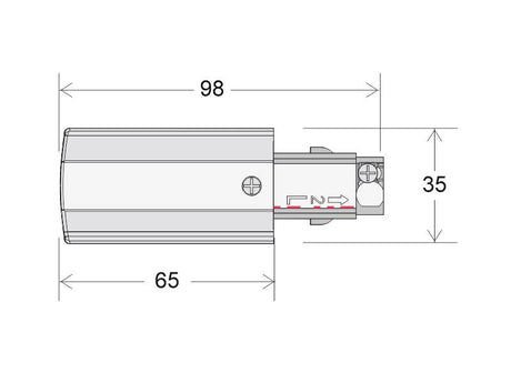 Conector de alimentación eléctrica para el extremo del carril. Se suministra con tapa final ciega.