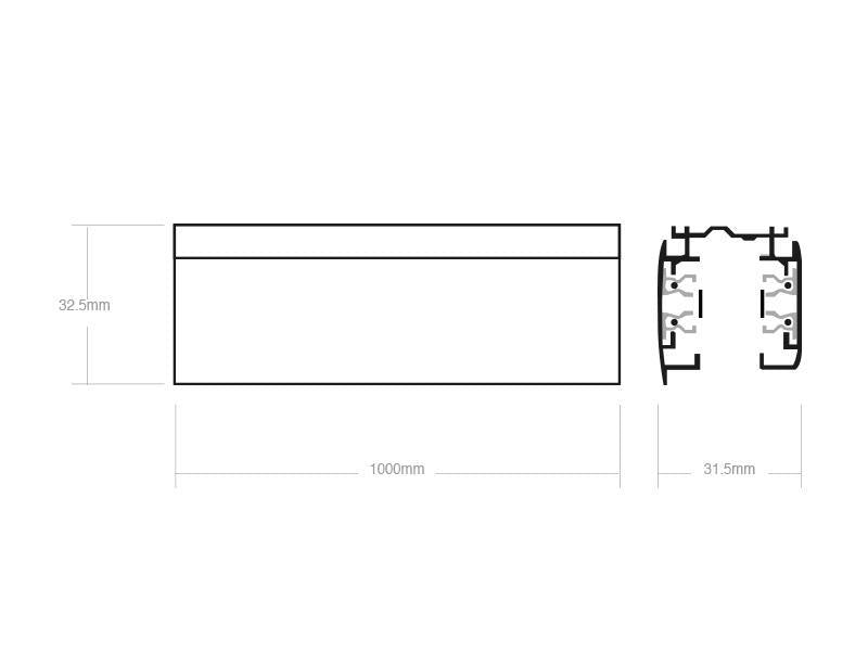 Carril Trifásico de máxima calidad de aluminio macizo lacado en color negro. Sistema de carril trifásico de 3 encendidos, flexible y multifuncional. Incluye toma a corriente y tapa final.