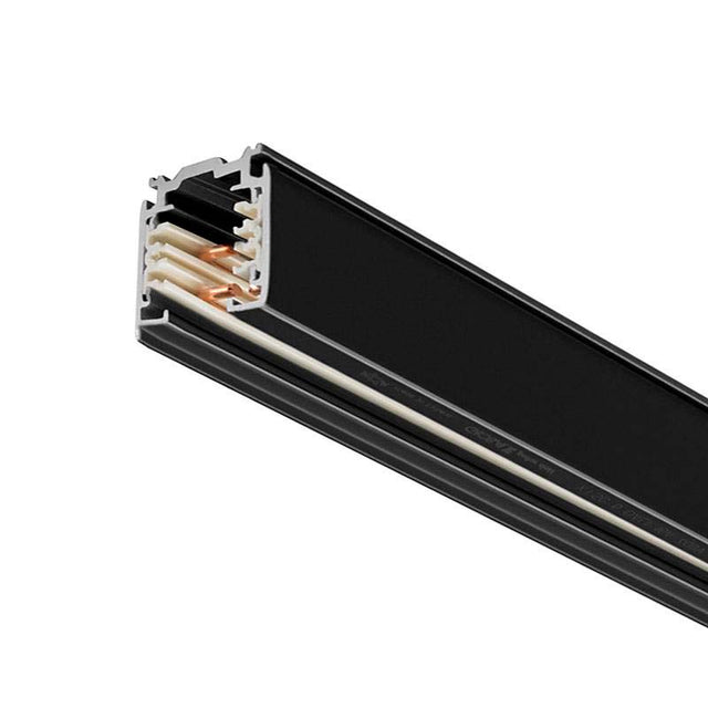 Carril electrificado Trifásico de máxima calidad de aluminio macizo lacado en color negro. Sistema de carril trifásico de 3 encendidos, flexible y multifuncional. Incluye toma a corriente y tapa final.