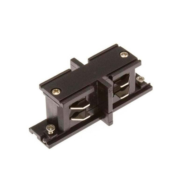 Conector lineal para unir y alimentar eléctricamente dos tramos de carril trifásico.