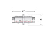 Conector lineal para unir y alimentar eléctricamente dos tramos de carril trifásico.