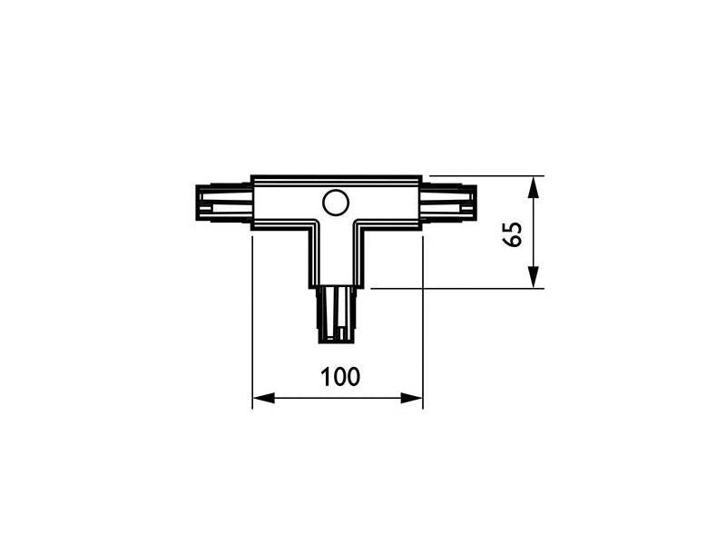 Conector en forma de T para unir y alimentar eléctricamente dos tramos de carril.