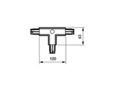 Conector en forma de T para unir y alimentar eléctricamente dos tramos de carril.