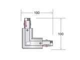 Conector de 90 grados para unir y alimentar eléctricamente dos tramos de carril.