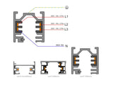 Conector en forma de T para unir y alimentar eléctricamente dos tramos de carril.