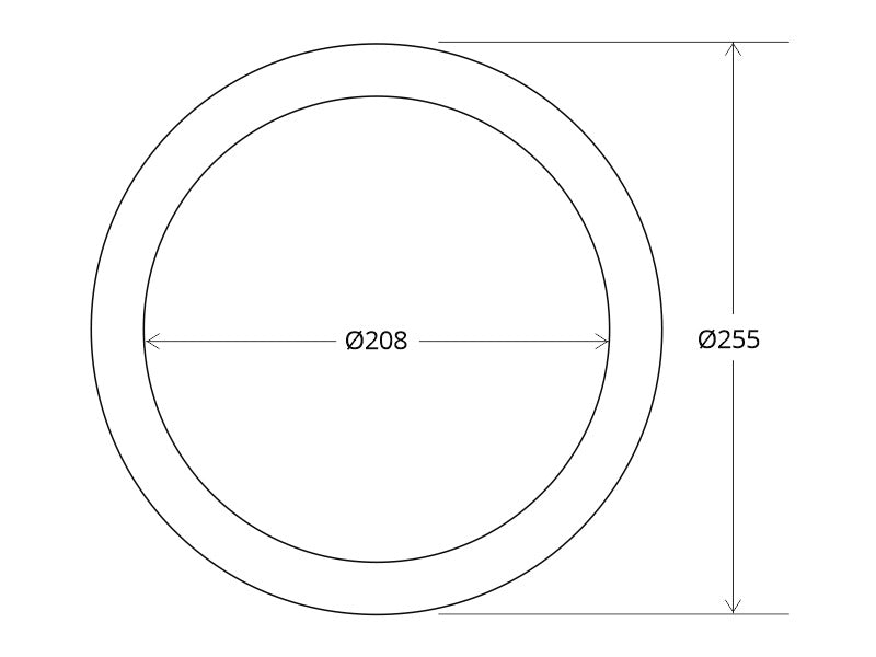 Aro Supletorio para Downlight con interior de Ø 208mm y exterior de Ø 255mm que permite adaptar la luminaria al hueco existente sin necesidad de realizar obras adicionales.