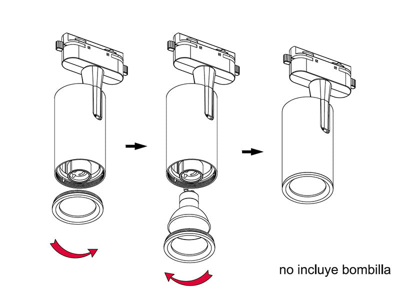 Housing articulado para adaptar bombillas con casquillo GU10 a carril monofásico.