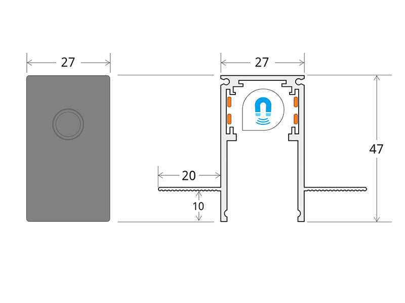 Carril de 2 metros de longitud de color negro para empotrar. Incorpora banda magnética y pistas eléctricas para conectar las luminarias MAGNETIC de forma rápida y fácil.